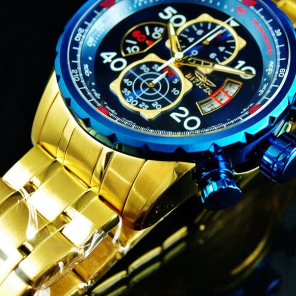 SALE! AVIATOR BLUE 18K GOLD 48MM WATCH! - Picture 4 of 4